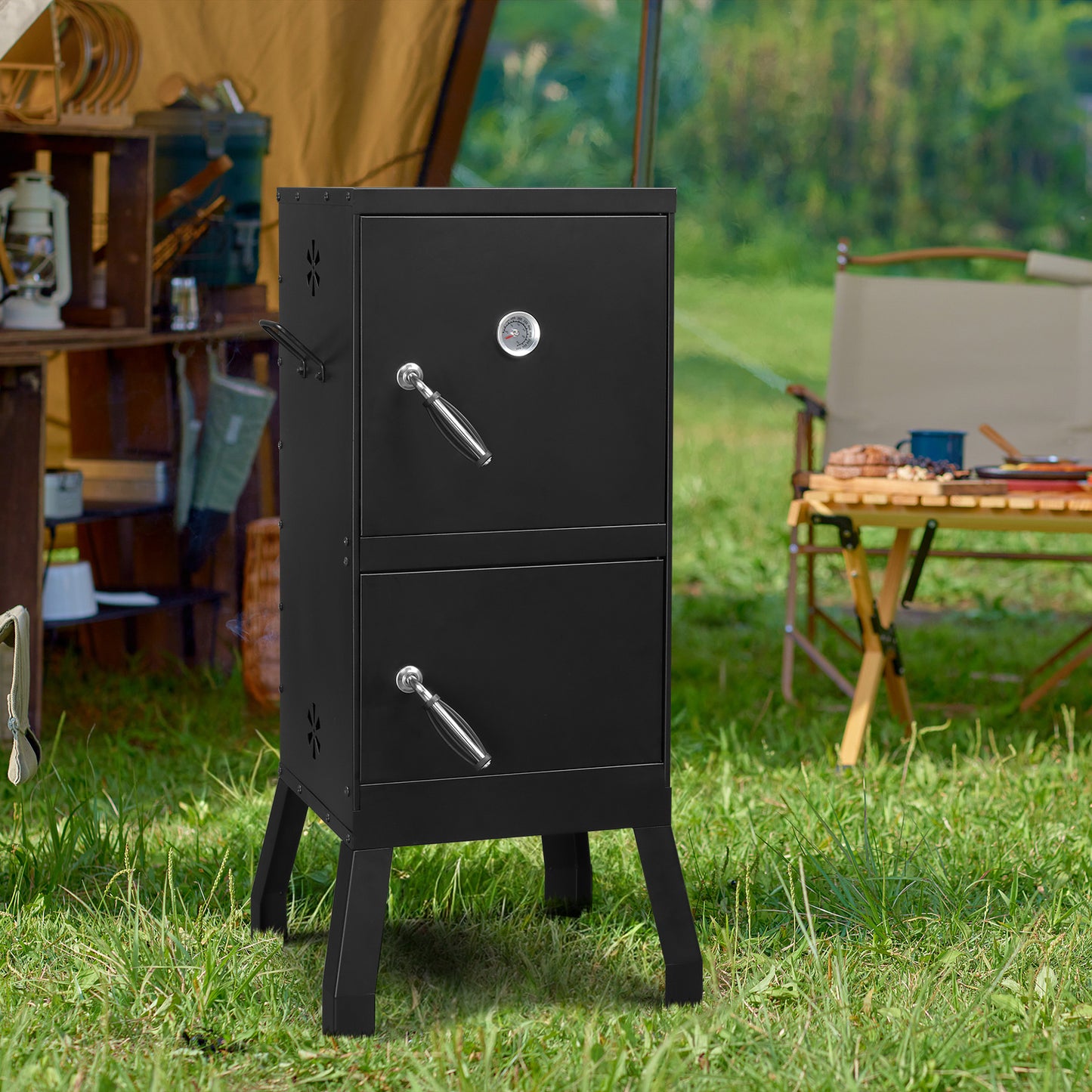 Atila Black Double Door Smoked Vertical Iron Carbon Oven
